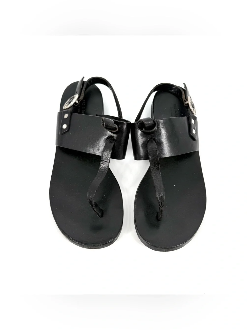 rag & bone Sandals Black Leather T-Strap Adjustable Slingback Womens EU 38 US 8